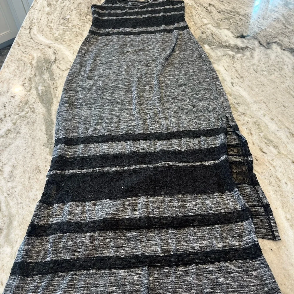 Free People Hazy Daze Grey With Black Lace Maxi Dress Size‎ S/P